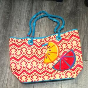 Vera Bradley Pink and Red Tote with Fruit Accents